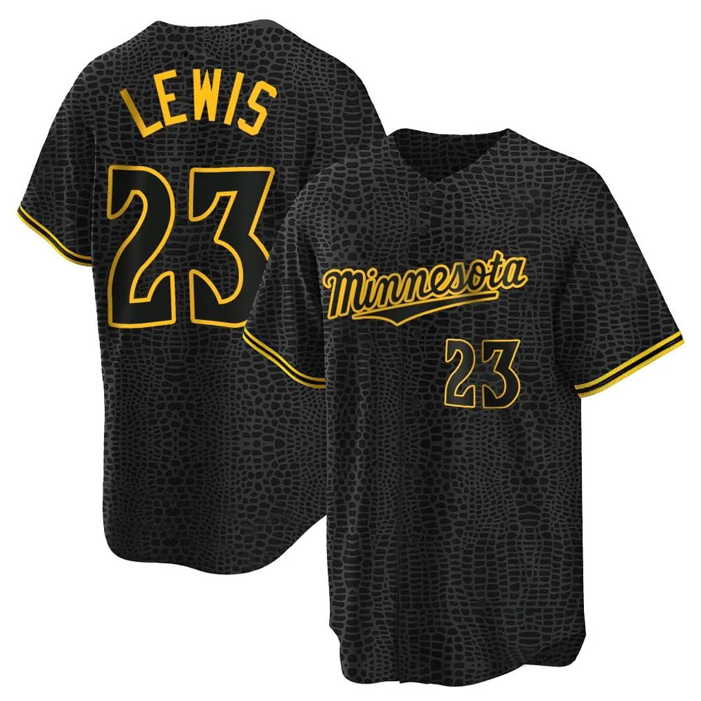 M.Twins #23 Royce Lewis Player Black Snake Skin City Home Game Fdoa Stitched Jerseys
