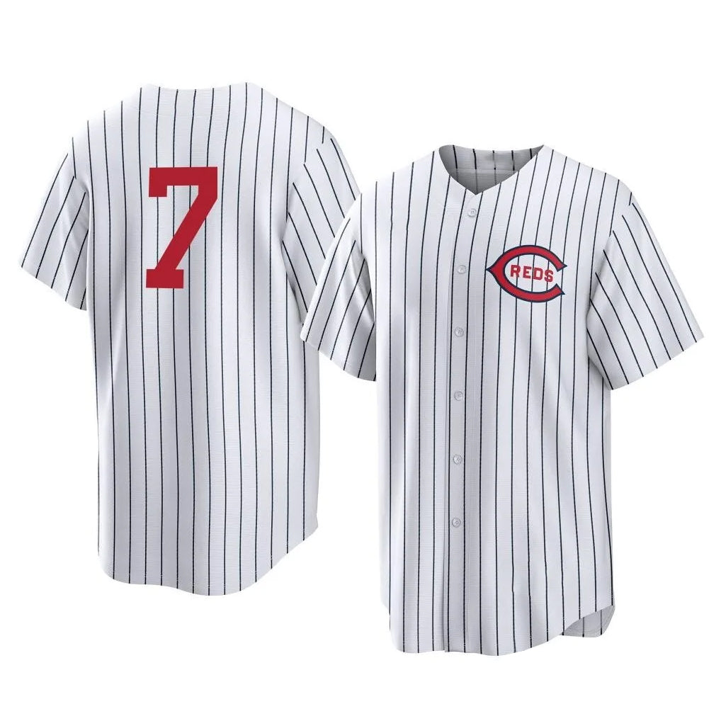 C.Reds #7 Spencer Steer Player White Stripe Field of Dreams Game Home Fdoa Stitched Jerseys