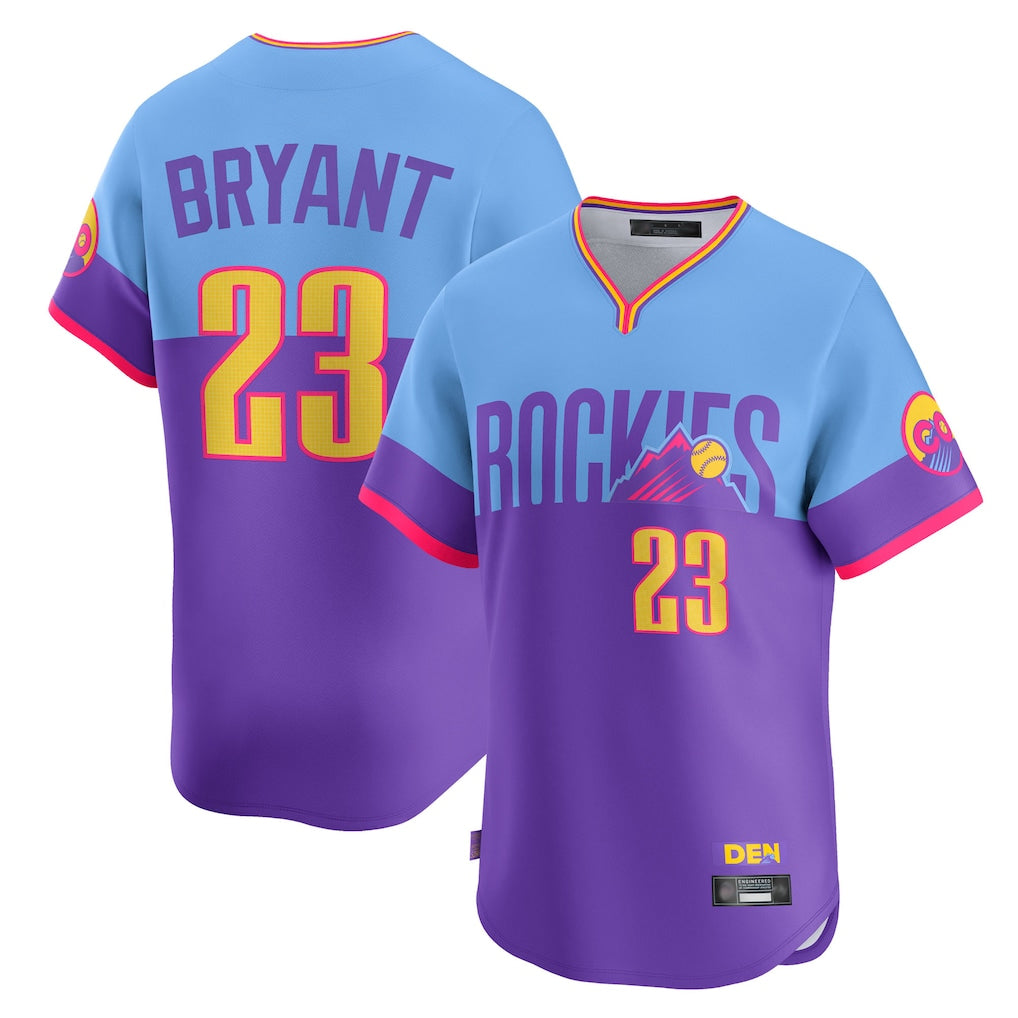 C.Rockies #23 Kris Bryant Player Purple-Light Blue City Connect Limited Home T-shirt Fdoa Stitched Jerseys