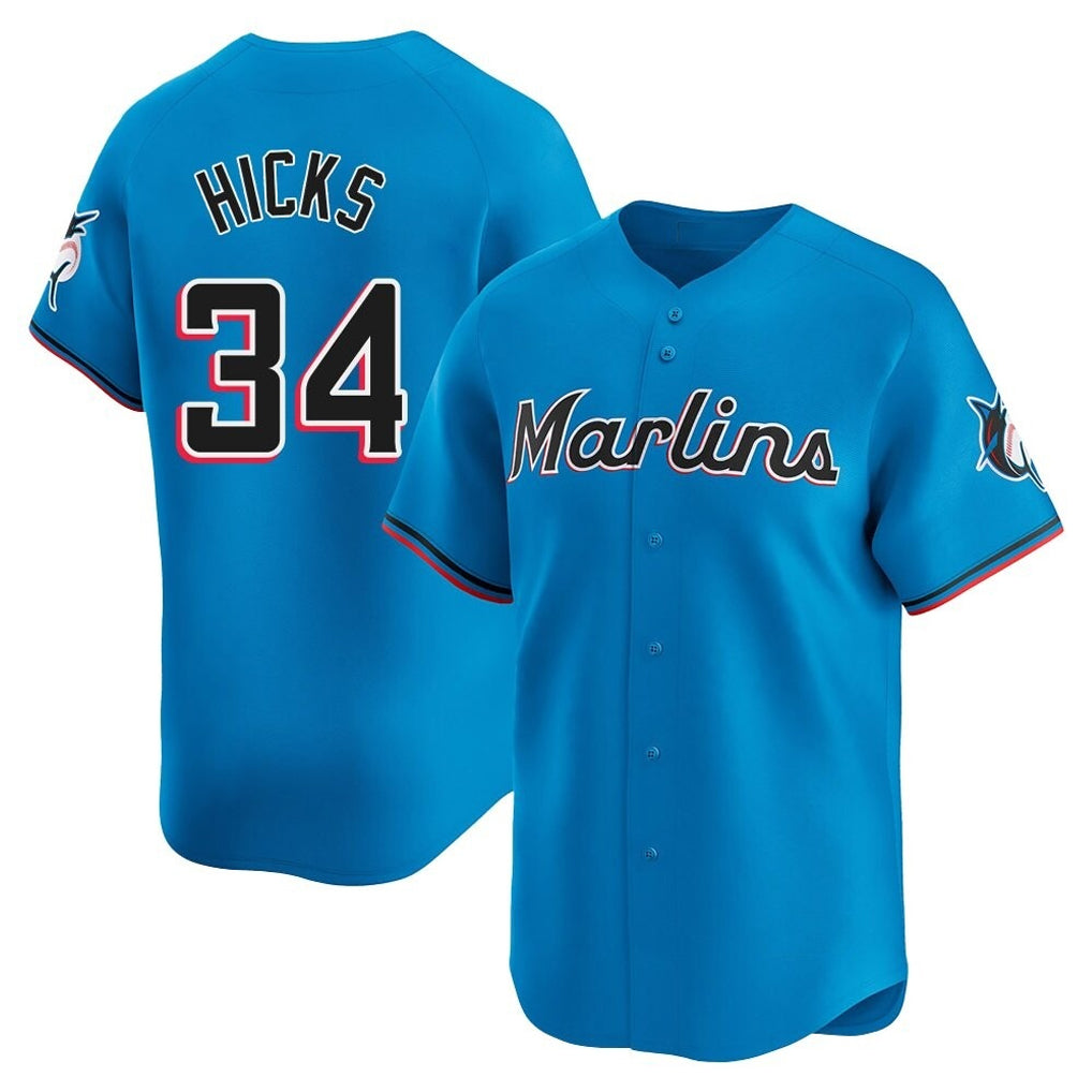 M.Marlins #34 Liam Hicks Player Blue Home Limited Fdoa Stitched Jerseys