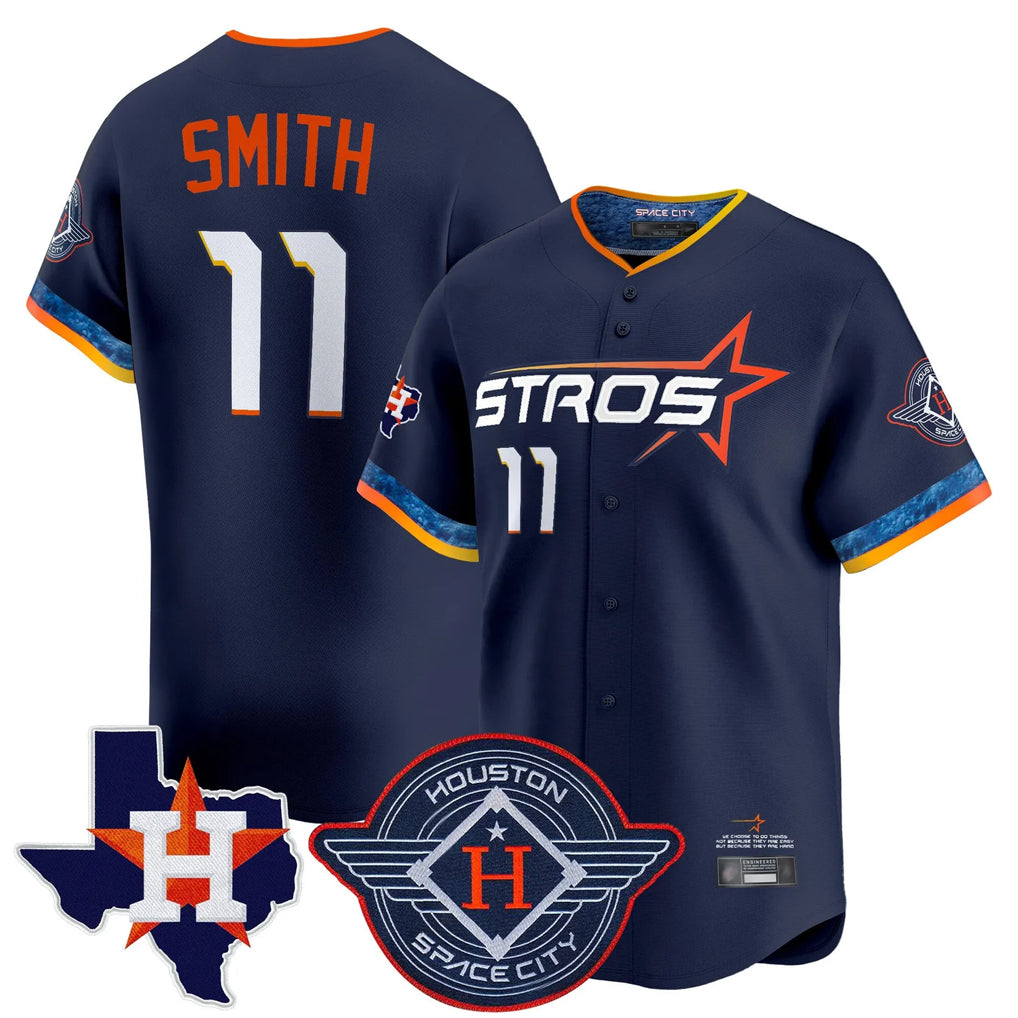 H.Astros #11 Cam Smith Player Navy City Connect Texas Patch Vapor Premier Limited Home Fdoa Stitched Jerseys