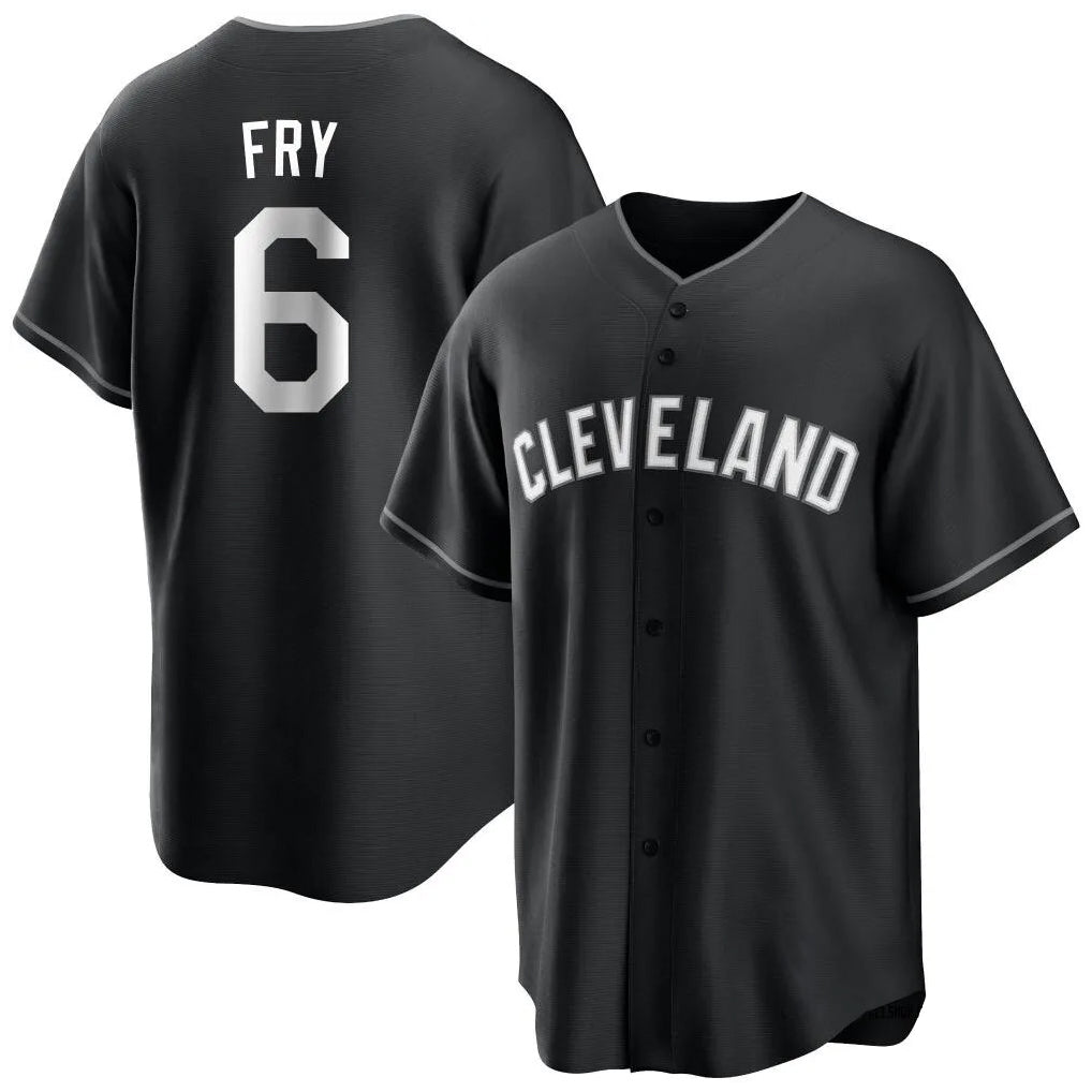 C.Guardians #6 David Fry Player Black Home Game Fdoa Stitched Jerseys