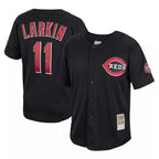 C.Reds #11 Barry Larkin Player Black Mitchell & Ness Throwback Cooperstown Mesh Game Fdoa Stitched Jerseys