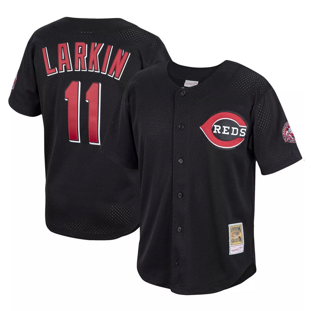 C.Reds #11 Barry Larkin Player Black Mitchell & Ness Throwback Cooperstown Mesh Game Fdoa Stitched Jerseys