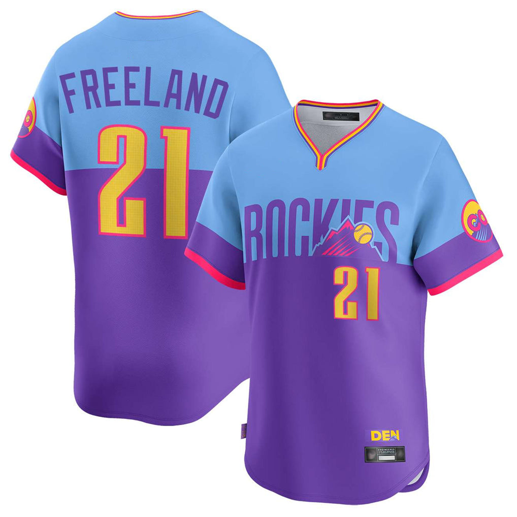 C.Rockies #21 Kyle Freeland Player Purple-Light Blue City Connect Limited Home T-shirt Fdoa Stitched Jerseys