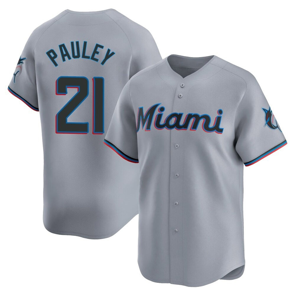 M.Marlins #21 Graham Pauley Player Gray Home Limited Fdoa Stitched Jerseys