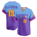 C.Rockies #19 Charlie Blackmon Player Purple-Light Blue City Connect Limited Home T-shirt Fdoa Stitched Jerseys