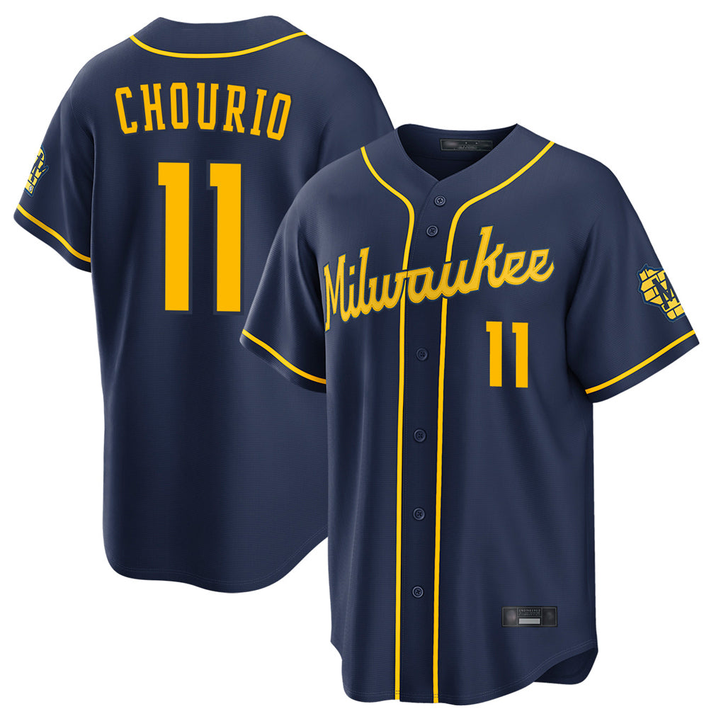M.Brewers #11 Jackson Chourio Player Navy Home Stadium Game Fdoa Stitched Jerseys
