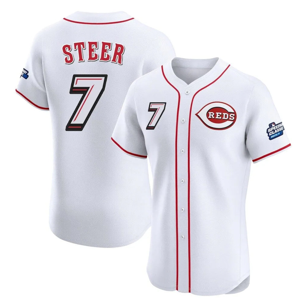 C.Reds #7 Spencer Steer Player White Speedway Classic Limited Elite Home Fdoa Stitched Jerseys