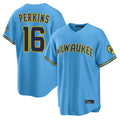 M.Brewers #16 Blake Perkins Player Light Blue Road Stadium Game Fdoa Stitched Jerseys