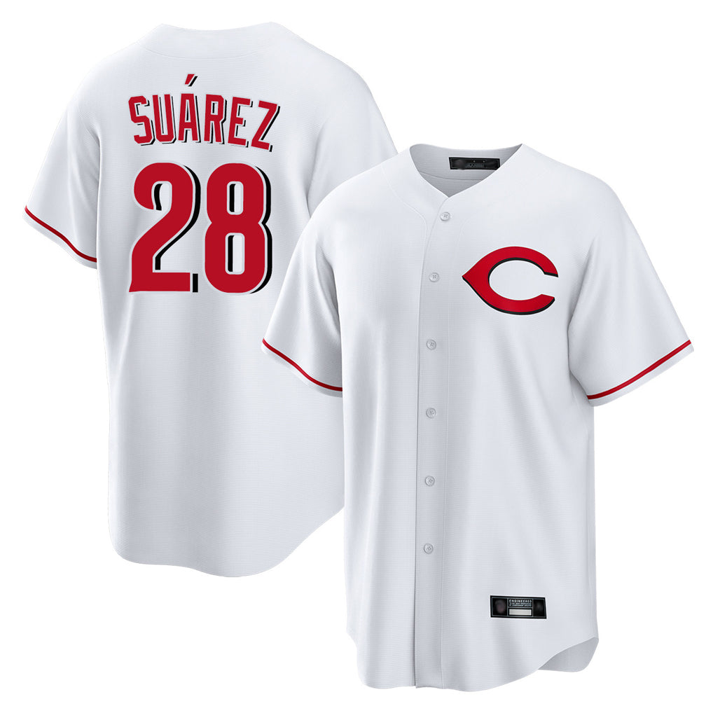 C.Reds #28 Eugenio Su¨¢rez Player White Home Game Fdoa Stitched Jerseys
