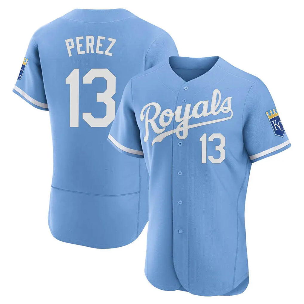 KC.Royals #13 Salvador Perez Player Light Blue Alt Limited Elite Home Fdoa Stitched Jerseys