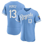 KC.Royals #13 Salvador Perez Player Light Blue Alt Limited Elite Home Fdoa Stitched Jerseys