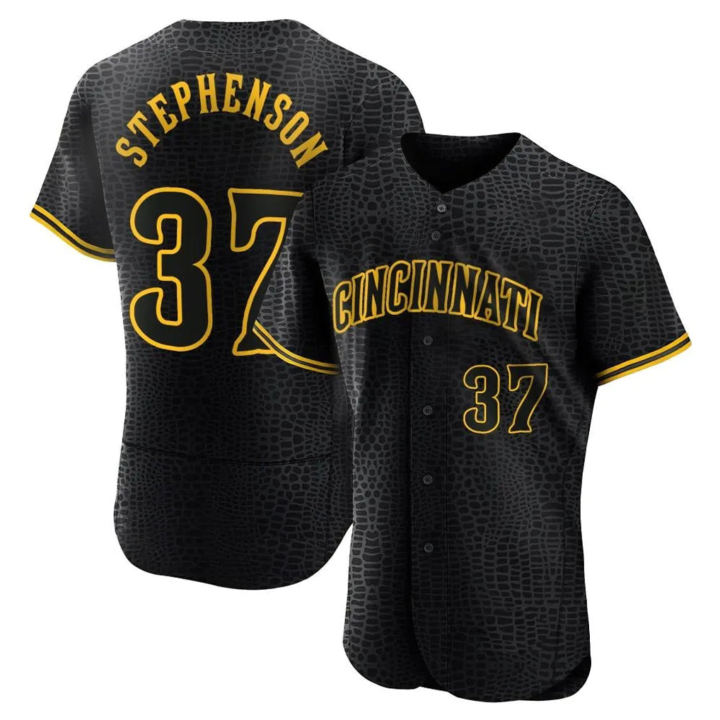 C.Reds #37 Tyler Stephenson Player Black Snake Skin City Limited Elite Home Fdoa Stitched Jerseys