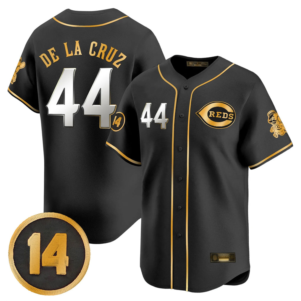 C.Reds #44 Elly De La Cruz Player Black-Gold Vapor Premier Limited Home Fdoa Stitched Jerseys