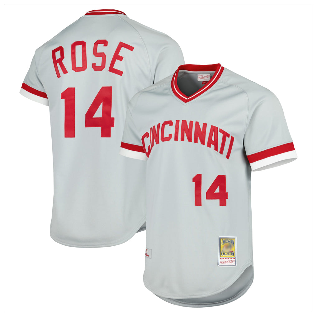 C.Reds #14 Pete Rose Player Gray Mitchell & Ness Throwback Cooperstown Mesh T-shirt Game Fdoa Stitched Jerseys