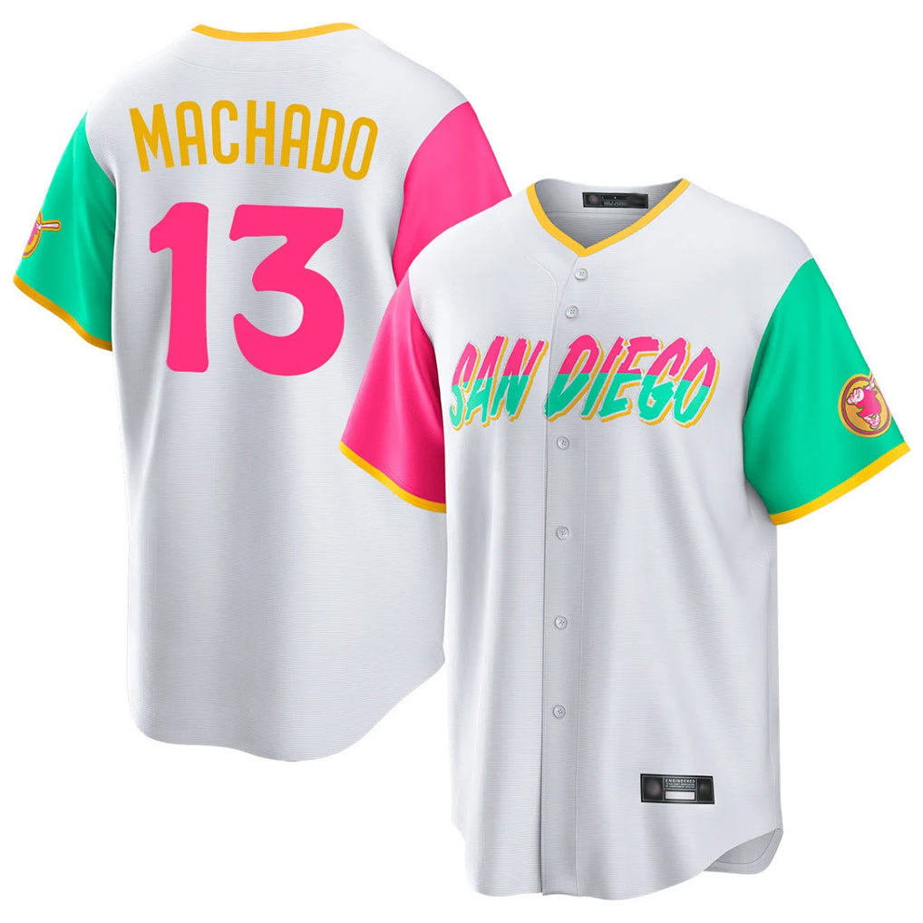 S.Diego Padres #13 Manny Machado Player White City Connect Home Game Fdoa Stitched Jerseys