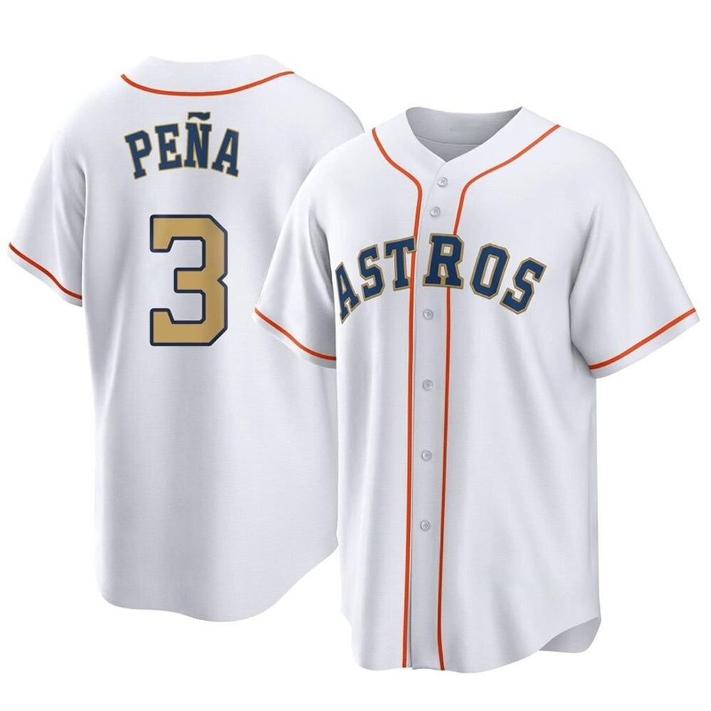 H.Astros #3 Jeremy Pe?a Player Gold Collection Game Home Fdoa Stitched Jerseys