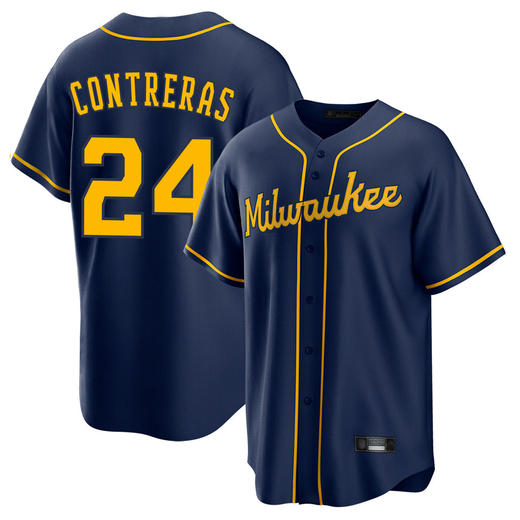 M.Brewers #24 William Contreras Player Navy Home Game Fdoa Stitched Jerseys