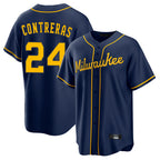 M.Brewers #24 William Contreras Player Navy Home Game Fdoa Stitched Jerseys