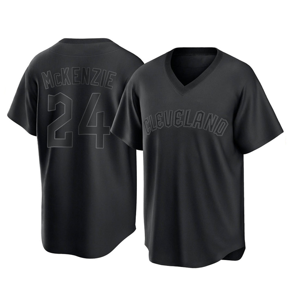 C.Guardians #24 Triston McKenzie Player Black T-shirt Home Game Fdoa Stitched Jerseys