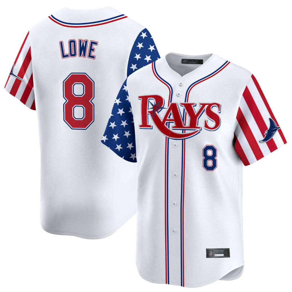 T.Bay Rays #8 Brandon Lowe Player White 2025 Independence Day Vapor Premier Limited Fdoa Stitched Jerseys