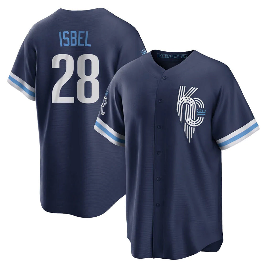 KC.Royals #28 Kyle Isbel Player Navy City Connect Home Game Fdoa Stitched Jerseys