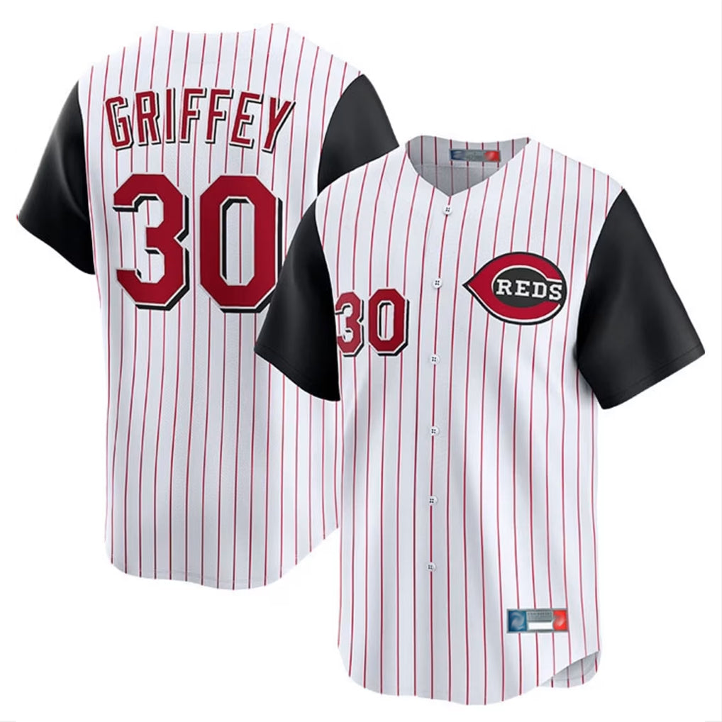 C.Reds #30 Ken Griffey Player White Black Stripe Field of Dreams Game Home Fdoa Stitched Jerseys