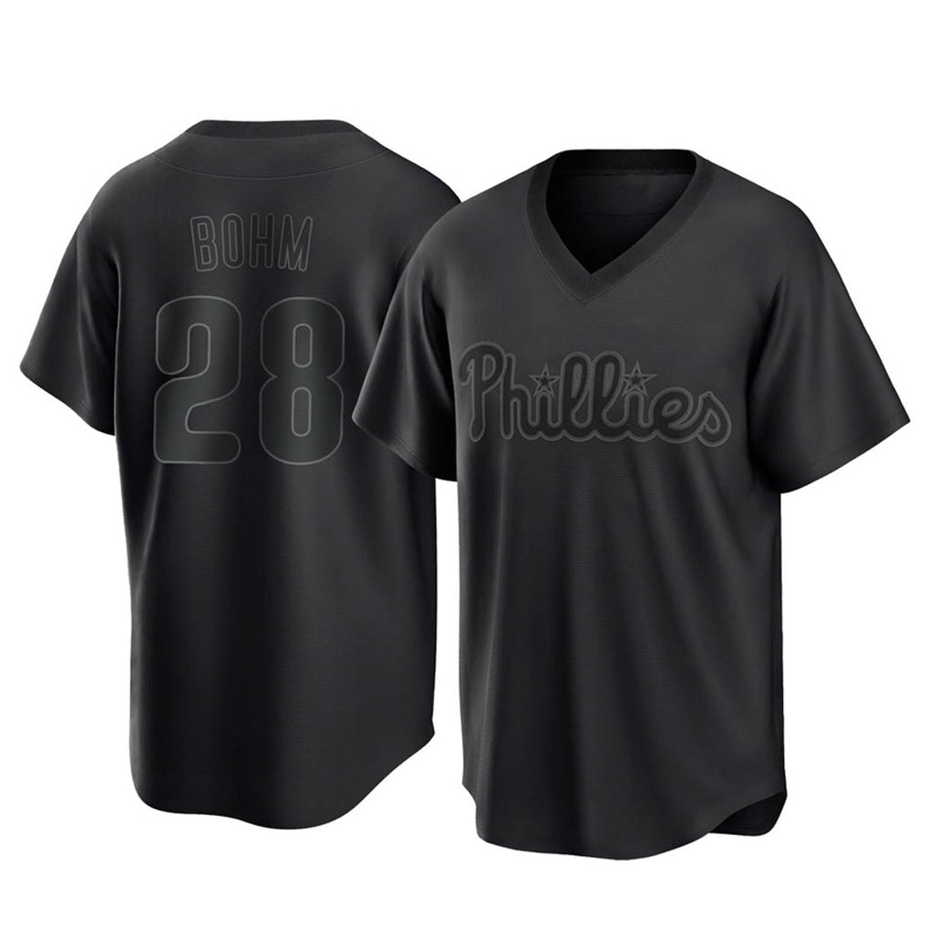 P.Phillies #28 Alec Bohm Player Black Pitch Fashion Limited T-shirt Fdoa Stitched Jerseys