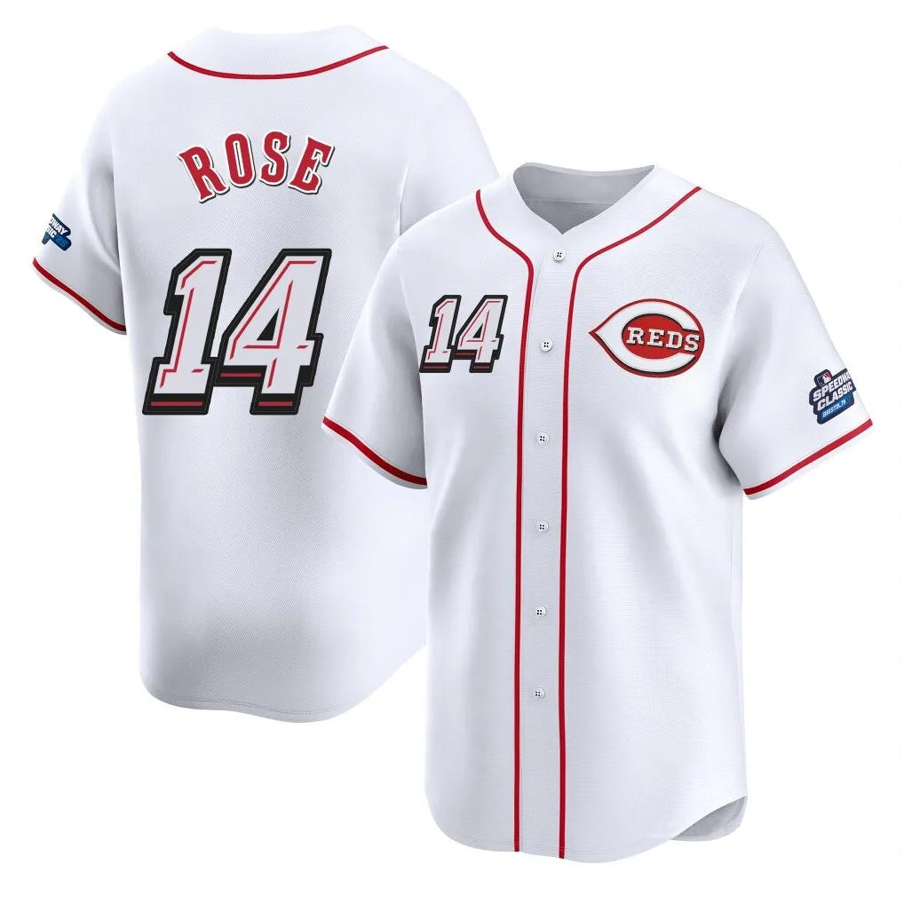 C.Reds #14 Pete Rose Player White Speedway Classic Home Limited Fdoa Stitched Jerseys