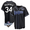LA.Dodgers #34 Fernando Valenzuela Player Black World Series Carbon Limited Home Fdoa Stitched Jerseys
