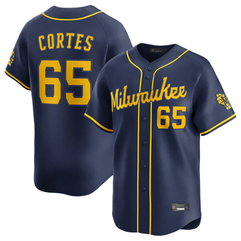 M.Brewers #65 Nestor Cortes Player Navy Home Limited Fdoa Stitched Jerseys