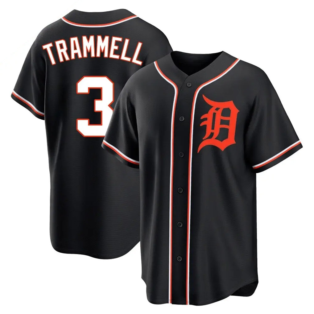 D.Tigers #3 Alan Trammell Player Black Fashion Out Home Game Fdoa Stitched Jerseys