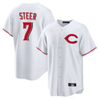 C.Reds #7 Spencer Steer Player White Home Game Fdoa Stitched Jerseys