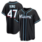 M.Marlins #47 John King Player Black Fashion Out Home Game Fdoa Stitched Jerseys