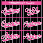 Custom Black Pink-Light Gray Stripe Fashion Design Full Button Authentic Baseball Jersey