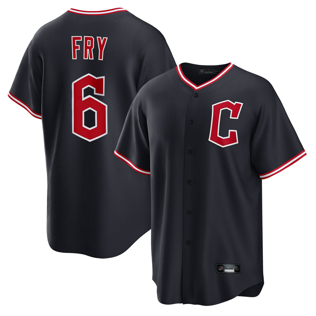 C.Guardians #6 David Fry Player Navy Home Game Fdoa Stitched Jerseys