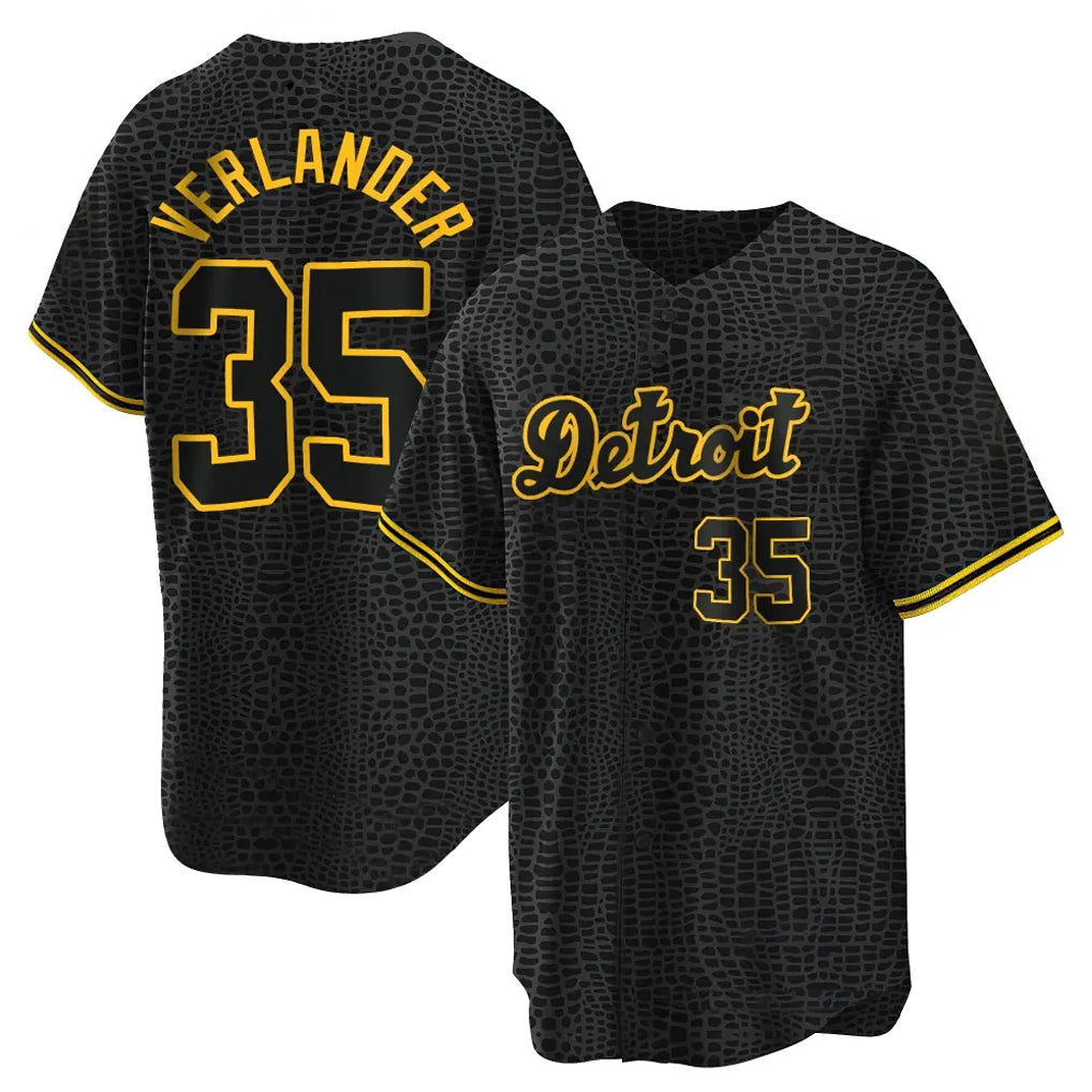 D.Tigers #35 Justin Verlander Player Black Snake Skin City Home Game Fdoa Stitched Jerseys