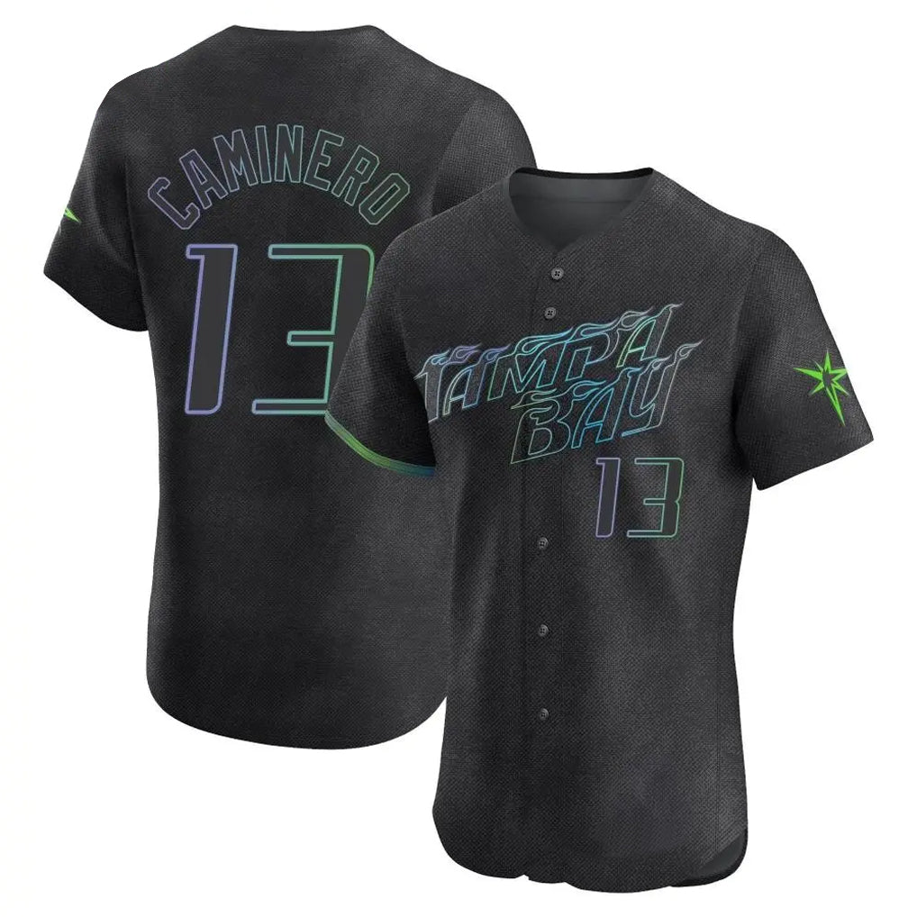 T.Bay Rays #13 Junior Caminero Player Black City Connect Home Limited Elite Fdoa Stitched Jerseys