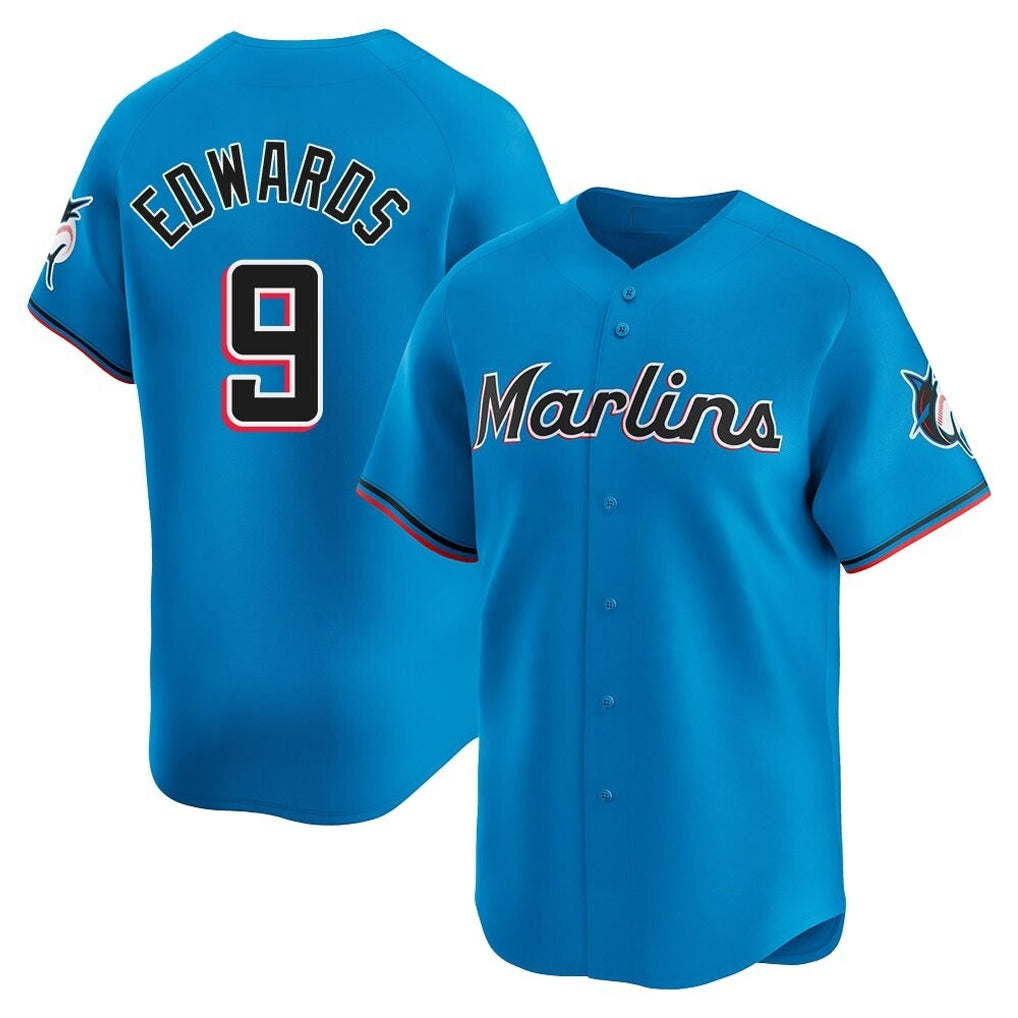 M.Marlins #9 Xavier Edwards Player Blue Home Limited Fdoa Stitched Jerseys