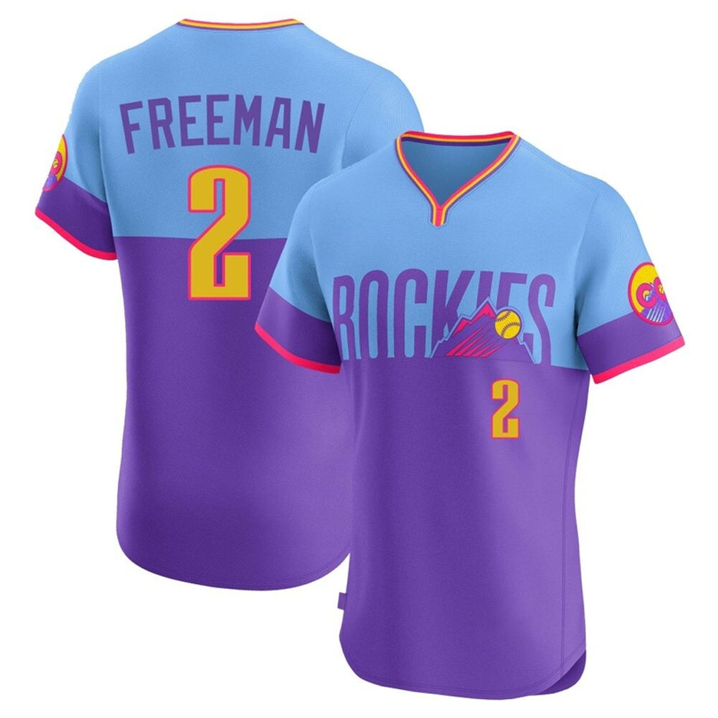 C.Rockies #2 Tyler Freeman Player Purple-Light Blue City Connect Limited Elite Home T-shirt Fdoa Stitched Jerseys