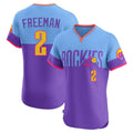 C.Rockies #2 Tyler Freeman Player Purple-Light Blue City Connect Limited Elite Home T-shirt Fdoa Stitched Jerseys