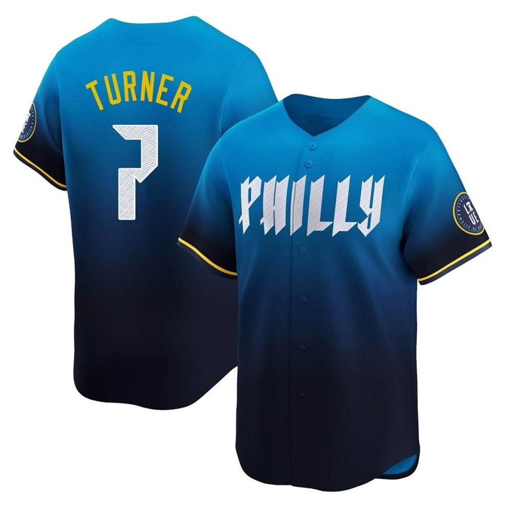 P.Phillies #7 Trea Turner Player Blue City Connect Home Limited Fdoa Stitched Jerseys