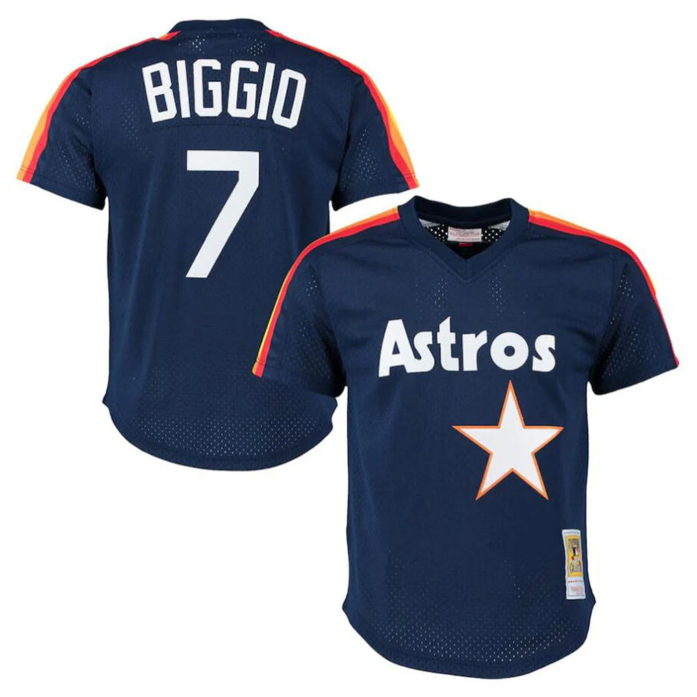 H.Astros #7 Craig Biggio Player Navy Mitchell & Ness Cooperstown Mesh Limited Fdoa Stitched Jerseys