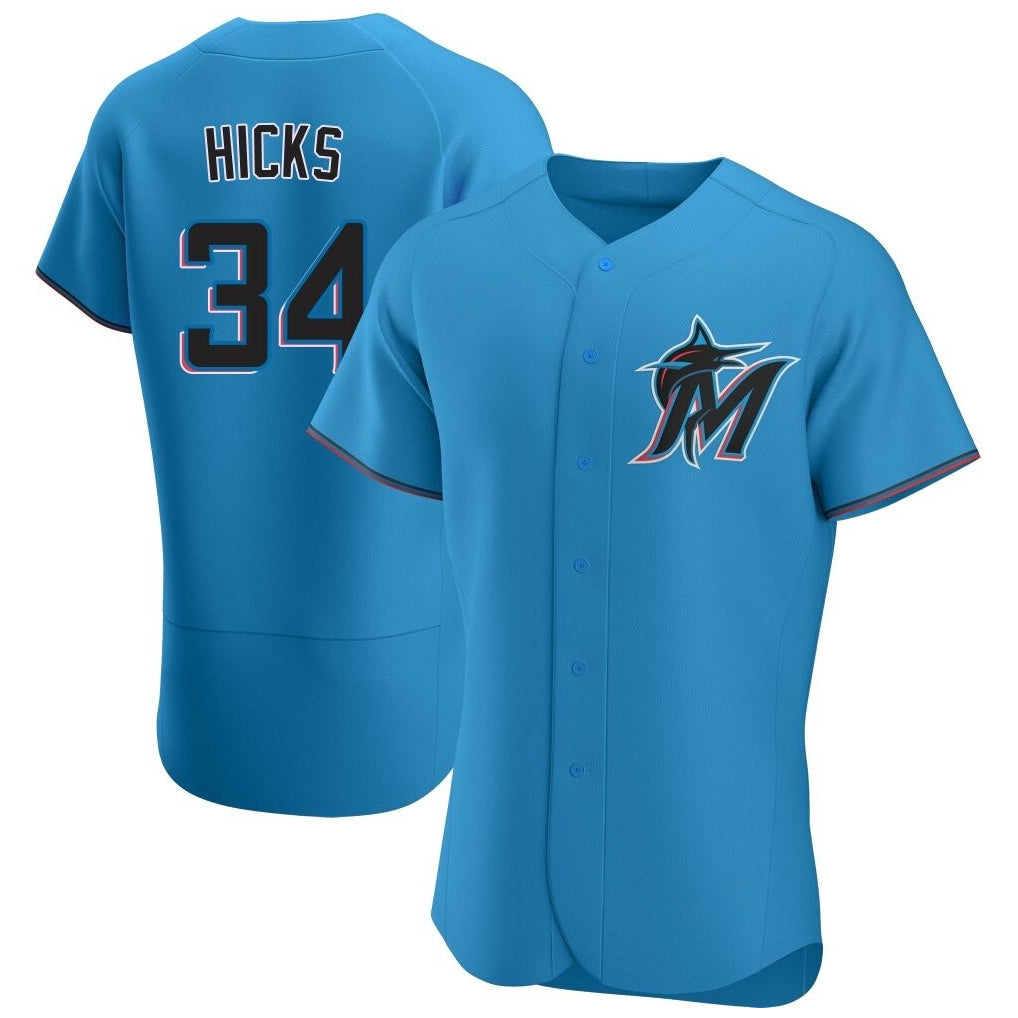 M.Marlins #34 Liam Hicks Player Blue Home Limited Elite Fdoa Stitched Jerseys