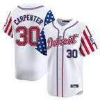 D.Tigers #30 Kerry Carpenter Player White Independence Day Vapor Premier Limited Fdoa Stitched Jerseys