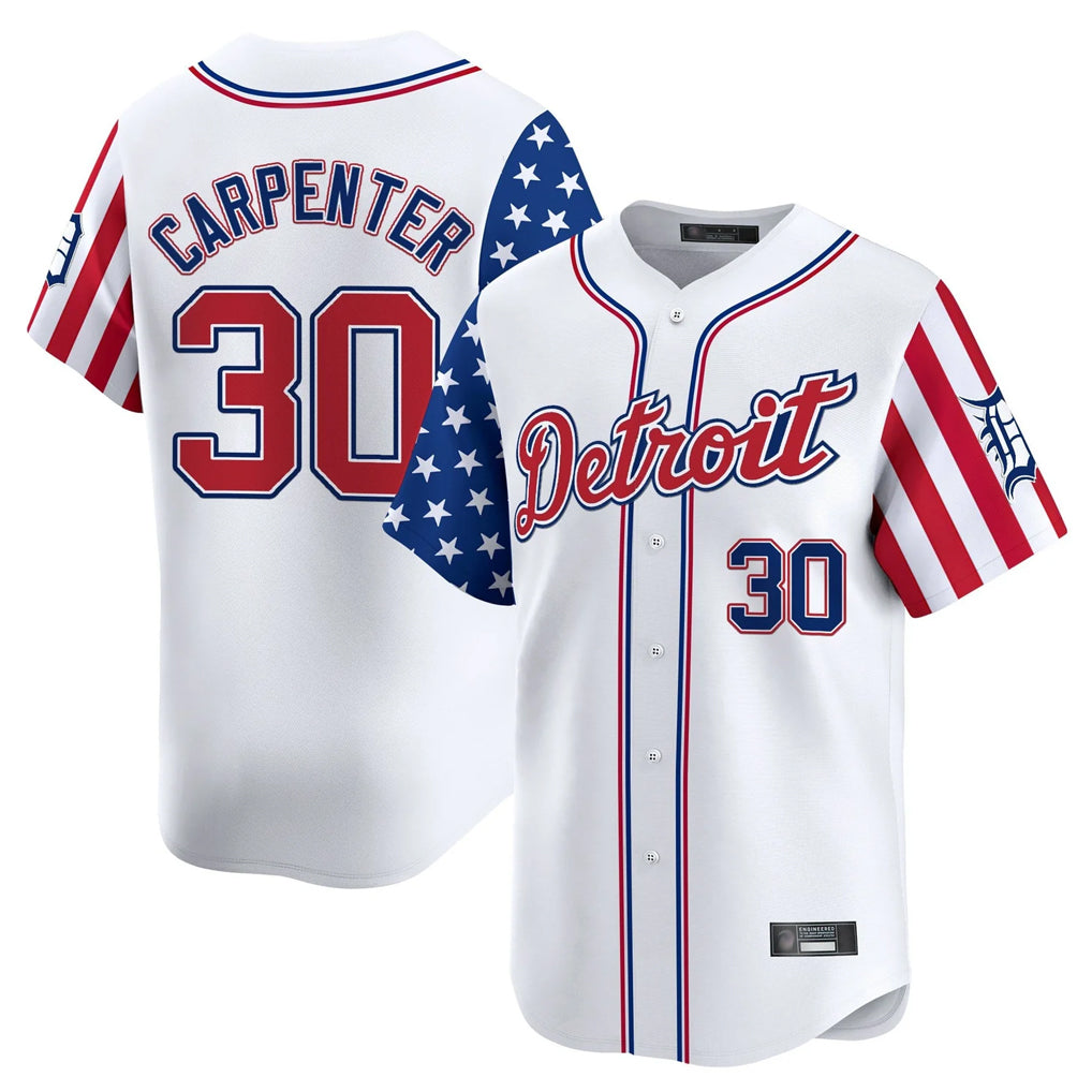 D.Tigers #30 Kerry Carpenter Player White Independence Day Vapor Premier Limited Fdoa Stitched Jerseys