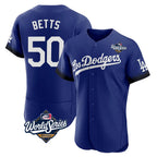 LA.Dodgers #50 Mookie Betts Player Royal World Series City Connect Elite Home Fdoa Stitched Jerseys