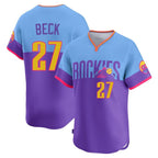 C.Rockies #27 Jordan Beck Player Purple-Light Blue City Connect Limited Home T-shirt Fdoa Stitched Jerseys