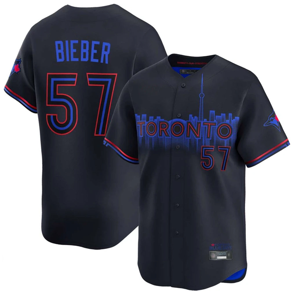 T.Blue Jays #57 Shane Bieber Player Black City Connect Limited Home Fdoa Stitched Jerseys